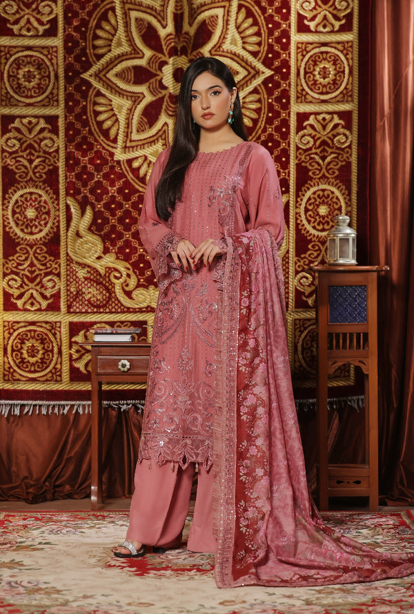 Nigar Luxury Chiffon Embroidered | Unstitched Pink Eid' 25