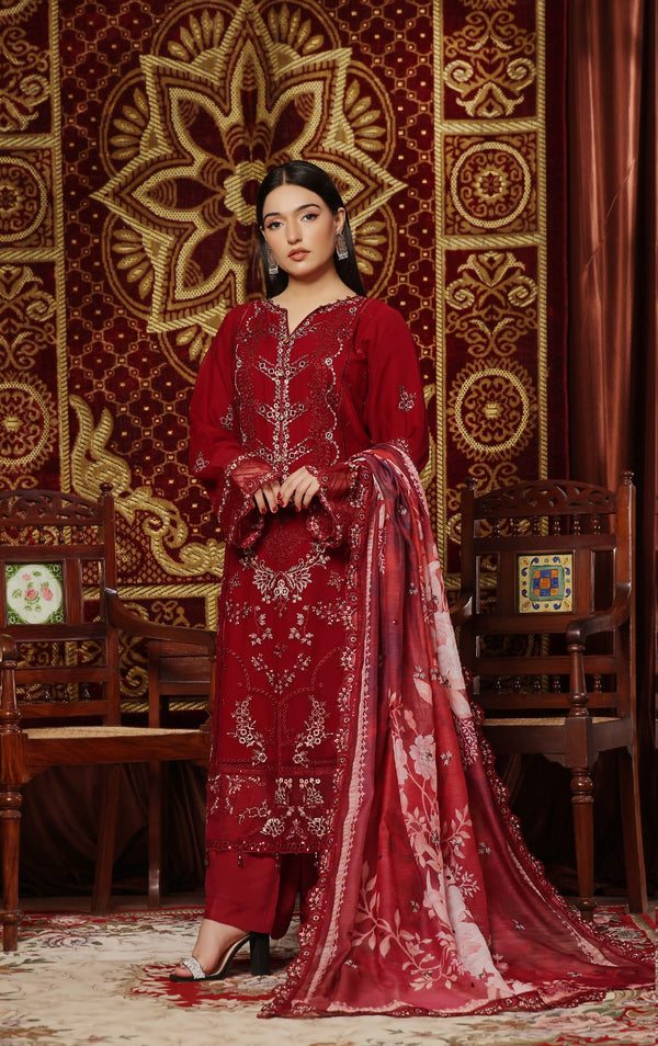 Nigar Luxury Chiffon Embroidered | Unstitched Red Eid' 25