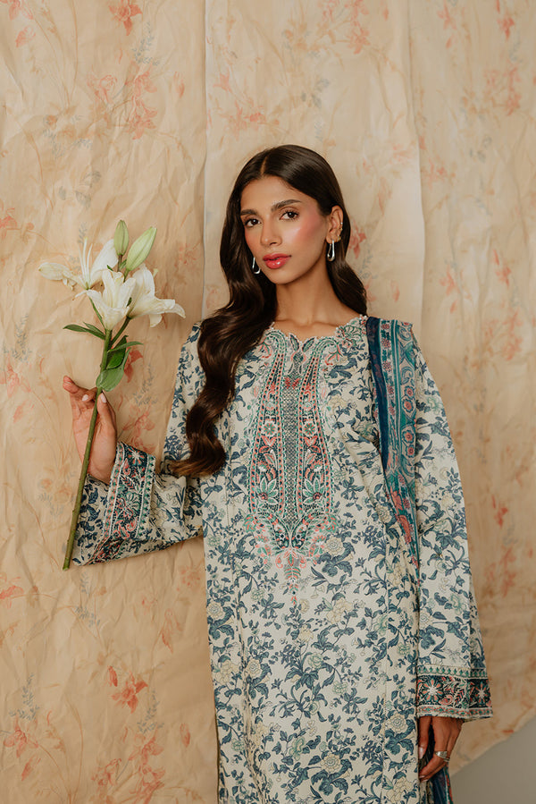 2 PIECE EMBROIDERED LAWN SUIT-WHISPERING CREAM (UNSTITCHED)