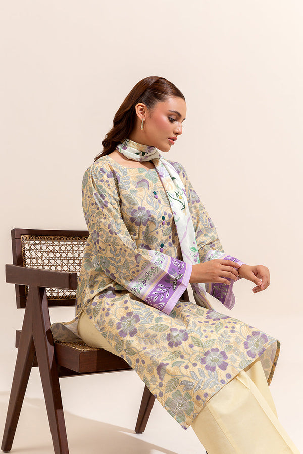 3 PIECE PRINTED LAWN SUIT-SUBTLE CANARY (UNSTITCHED)