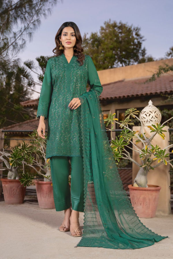 Cotton Unstitched Embroidered - Green