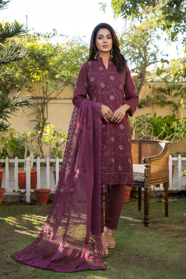 Cotton Unstitched Embroidered | Majenta
