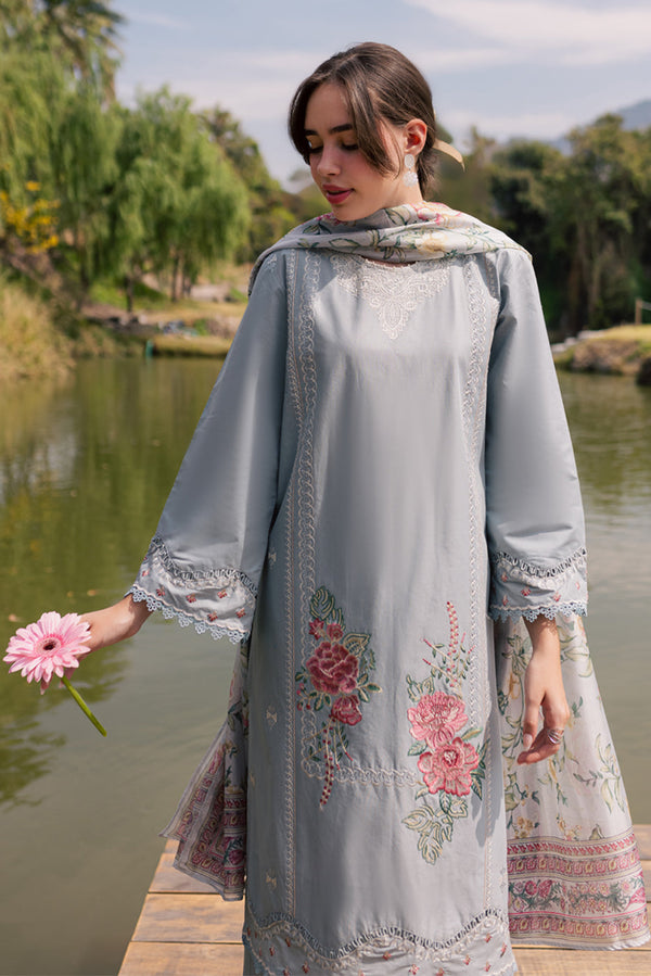 3 PIECE EMBROIDERED LAWN SUIT-MINT FROST (UNSTITCHED)