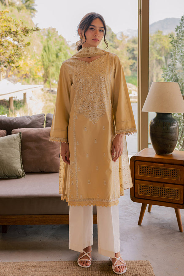 2 PIECE EMBROIDERED LAWN SUIT CREAM-GOLD(UNSTITCHED)