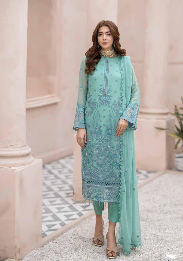 Maisa Luxury Chiffon | Unstitched Embroidered - Sea Green