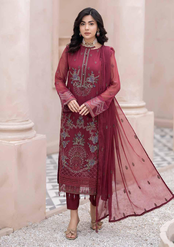 Maisa Luxury Chiffon | Unstitched Embroidered - Red