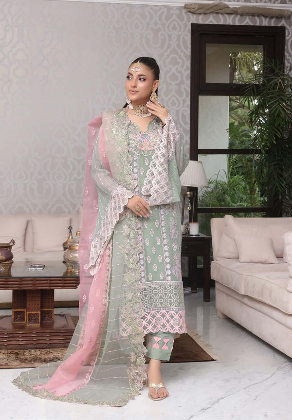 SHN-1004 Luxury Chiffon Embroidered - Unstitched Pista Green