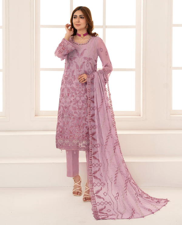 Surkhab Exclusive Chiffon Embroidered Unstitched | Tea Pink
