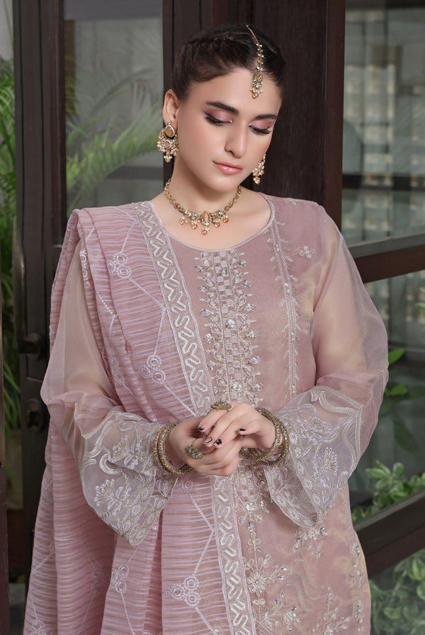 ALV-501 Khaadi Net Embroidered - Unstitched Tea Pink
