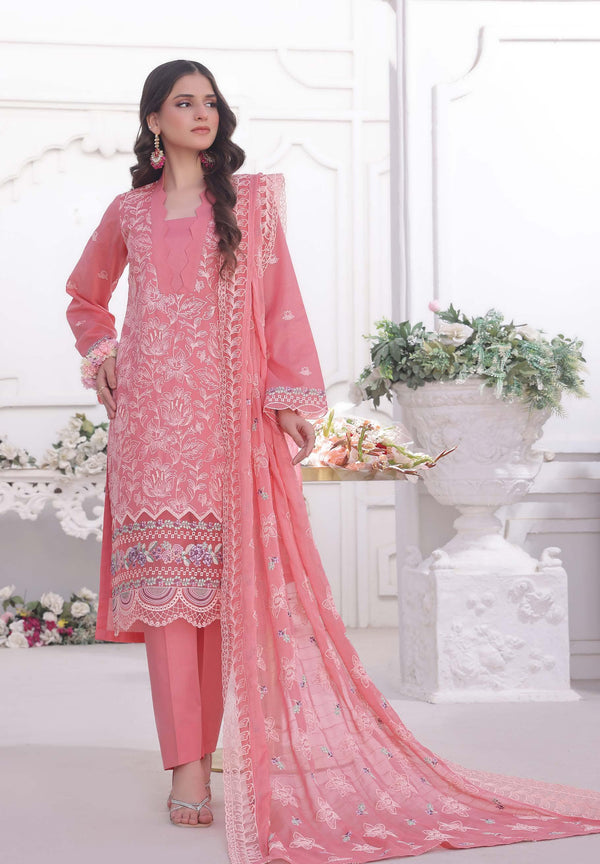 SM-506 Embroidered Lawn - Unstitched Pink