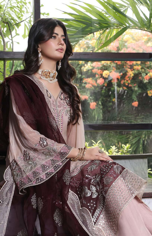 SHN-1001 Luxury Chiffon Embroidered - Unstitched Tea Pink