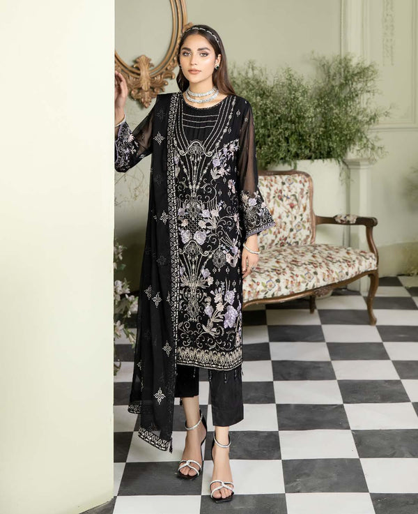 Bareea Chiffon | Unstitched Embroidered BRN-Black