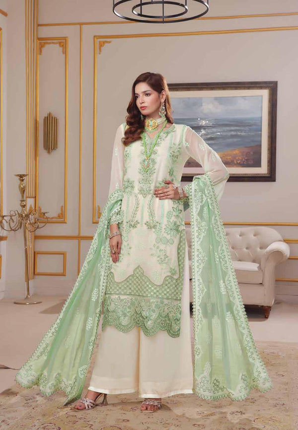 ZE-4001 Luxury Chiffon Embroidered - Unstitched Cream