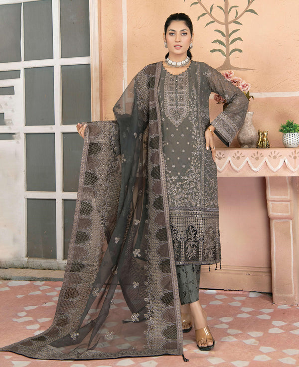 Aeris Exclusive Chiffon | Unstitched Embroidered - Dark Grey