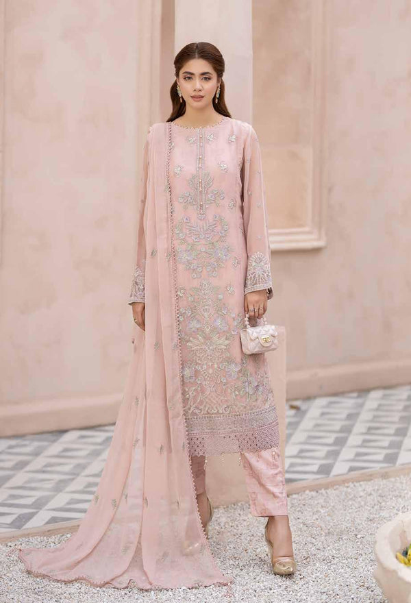 Maisa Luxury Chiffon | Unstitched Embroidered - Tea Pink