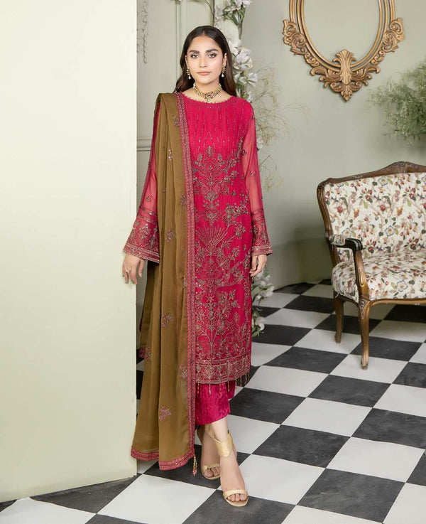 Bareea Chiffon | Unstitched Embroidered BRN-Red