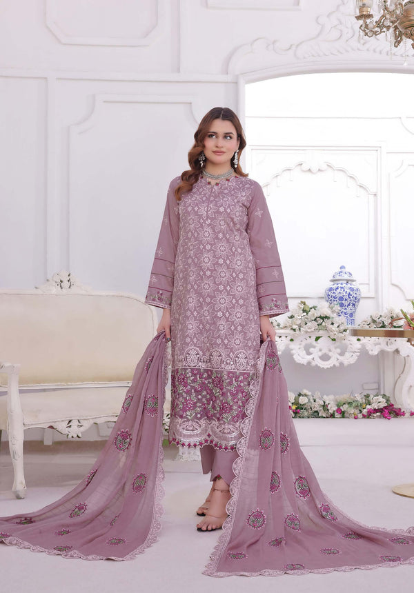 SM-502 Embroidered Lawn - Unstitched Pink