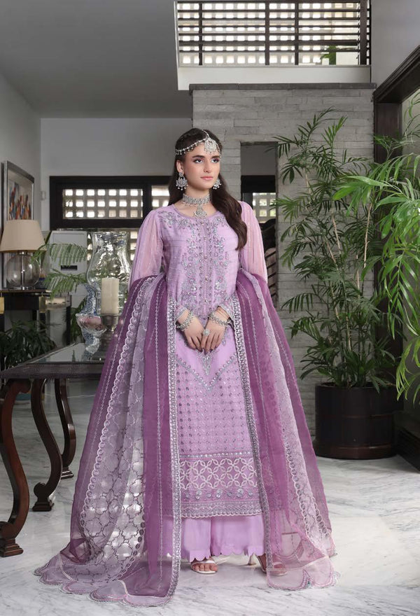 SHN-1002 Luxury Chiffon Embroidered - Unstitched Purple