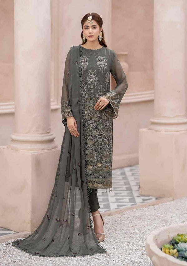 Maisa Luxury Chiffon | Unstitched Embroidered - Grey