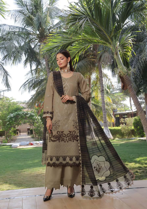 HMS-6102 Premium Chikankari Embroidered Lawn - Unstitched D/Gold
