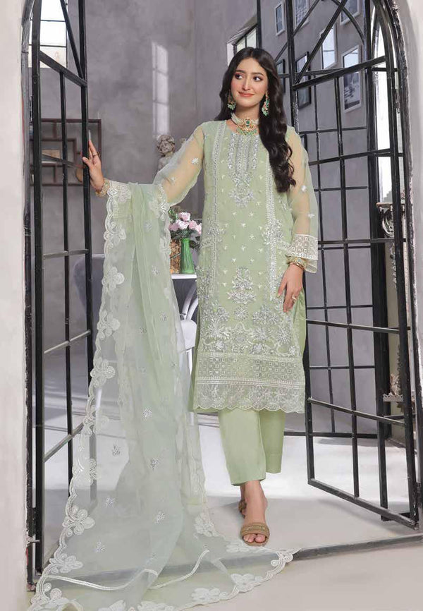 SMR-2006 Luxury Organza Embroidered - Unstitched Pista Green