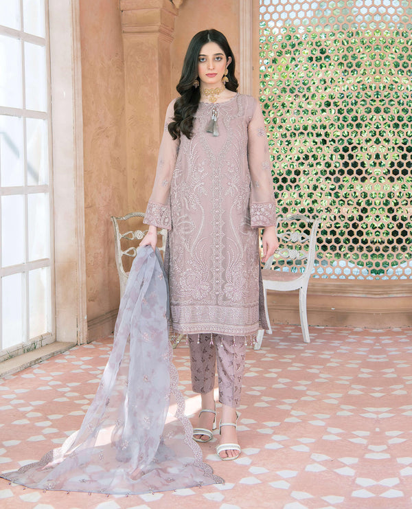 Aeris Exclusive Chiffon | Unstitched Embroidered - Tea Pink