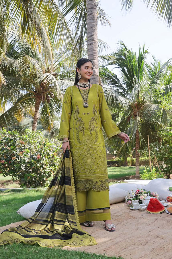 HMS-6103 Premium Chikankari Embroidered Lawn - Unstitched Luxor Gold