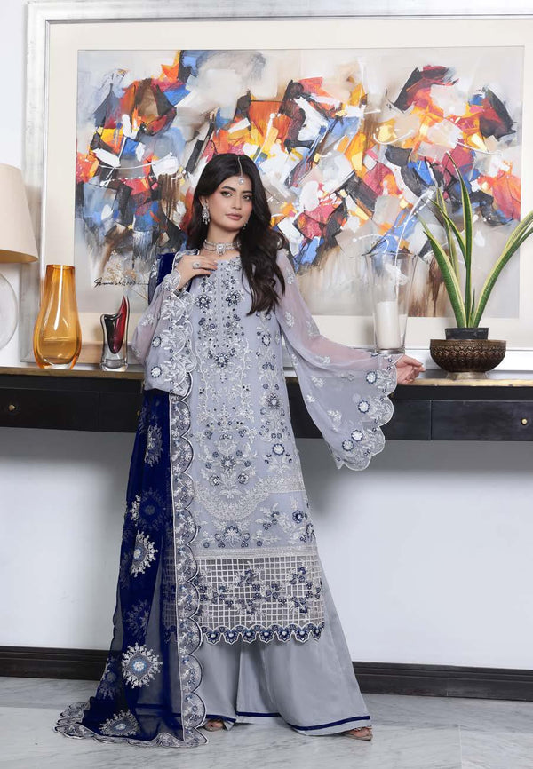 SHN-1003 Luxury Chiffon Embroidered - Unstitched Sky Blue