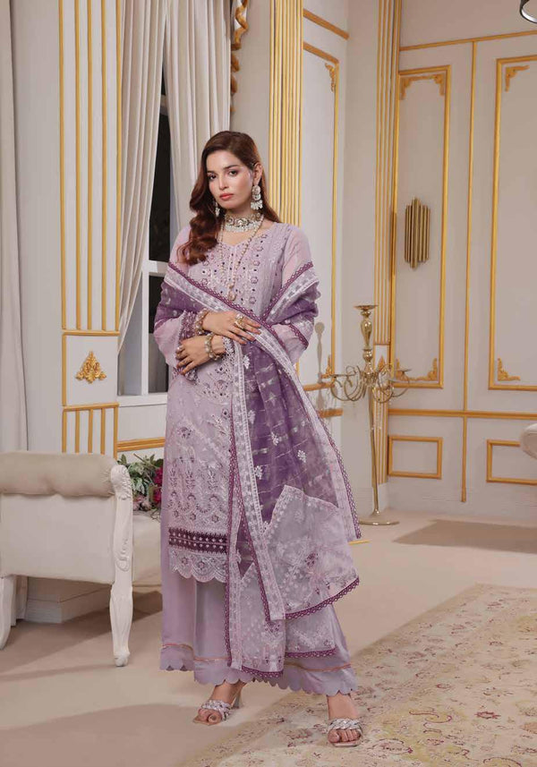 ZE-4003 Luxury Chiffon Embroidered - Unstitched Purple