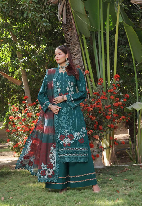 HMS-6104 Premium Chikankari Embroidered Lawn - Unstitched Aqua Green