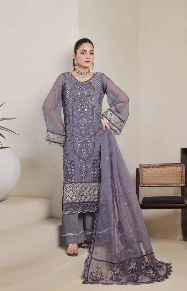 PHN-4007 Luxury Chiffon Embroidered - Unstitched Lavender