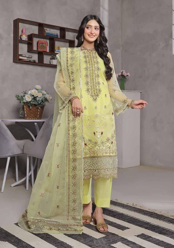 SMR-2007 Luxury Organza Embroidered - Unstitched Lemon