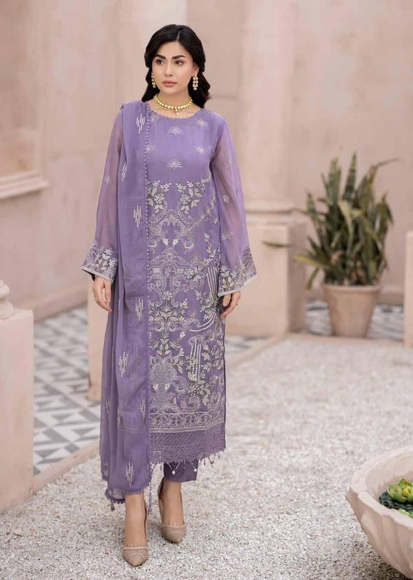 Maisa Luxury Chiffon | Unstitched Embroidered - Purple