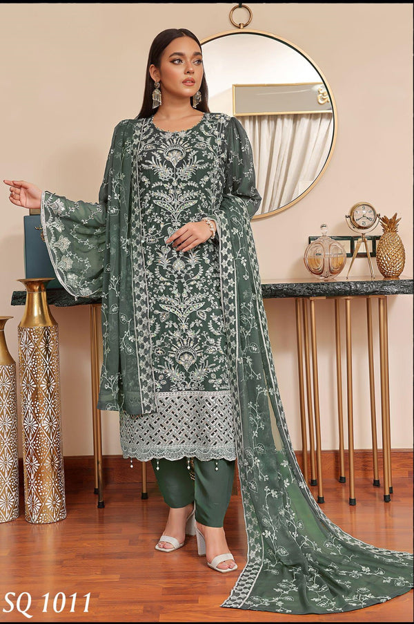 GLZ-1552 Luxury Chiffon Embroidered - Unstitched Green