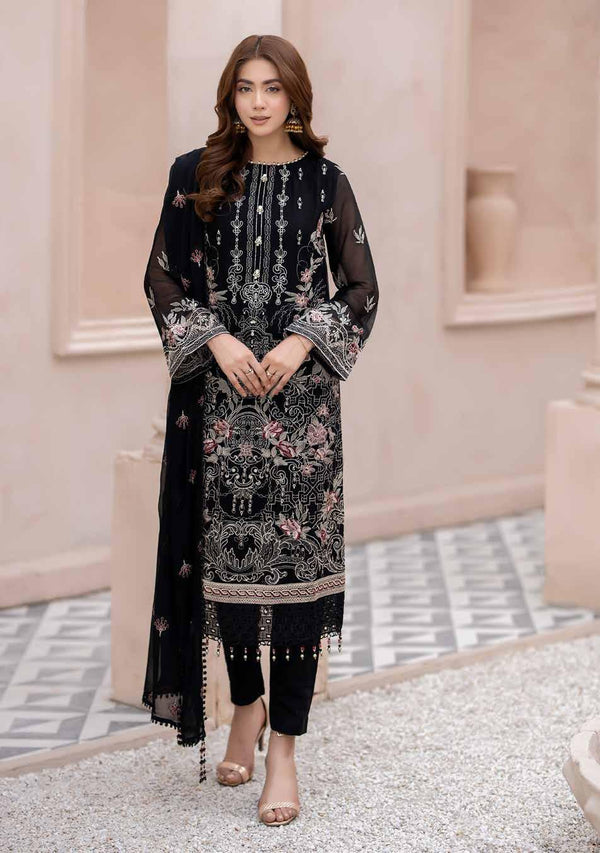 Maisa Luxury Chiffon | Unstitched Embroidered - Black