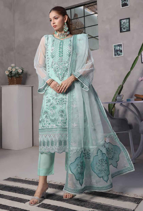 SMR-2008 Luxury Organza Embroidered - Unstitched Sky Blue